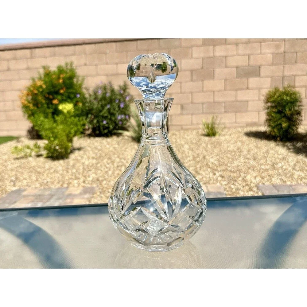 Astral Crystal Decanter Cut Glass Starburst Pattern w Stopper Vintage Barware
